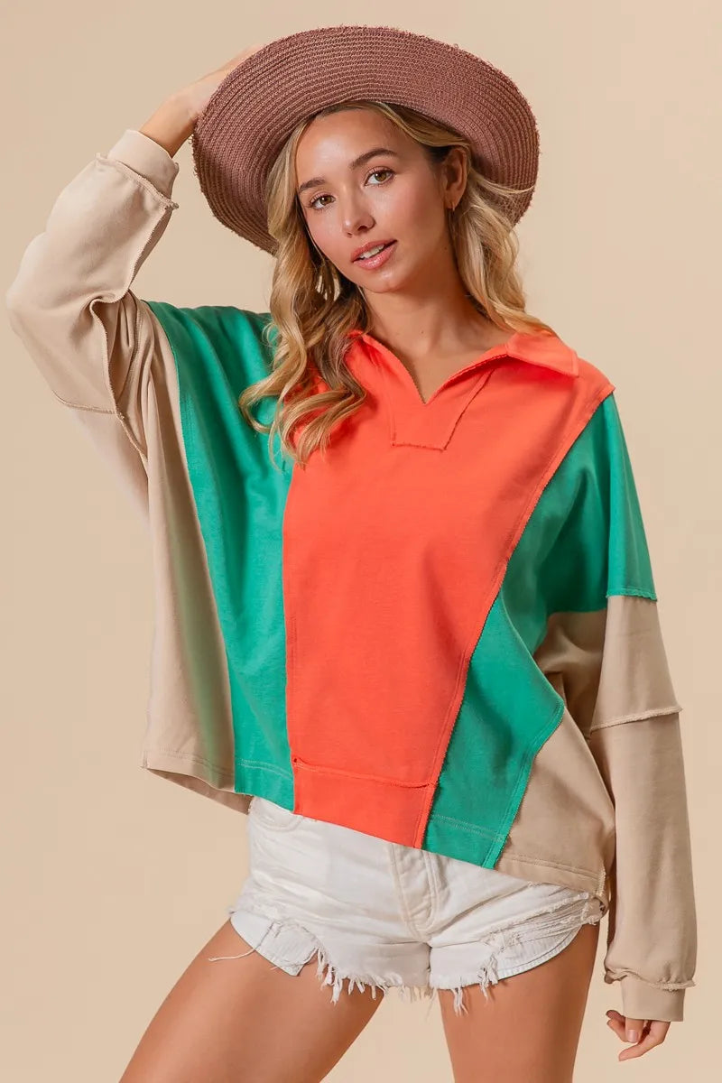 BiBi Colorblock Exposed Seam French Terry Sweatshirt - Sydney So Sweet