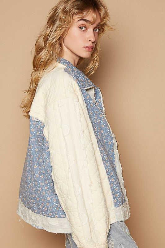 POL Floral Patchwork Zip Up Long Sleeve Jacket - Sydney So Sweet