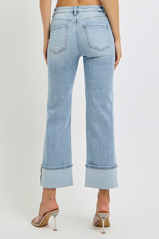 RISEN Plus Size Ankle Straight Leg Cuffed Jeans - Sydney So Sweet