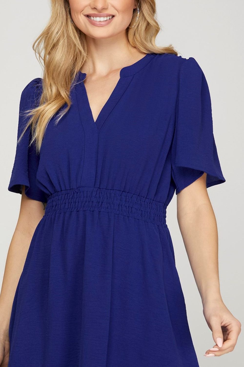 She + Sky Ruffled Hem Notched Flutter Sleeve Mini Dress - Sydney So Sweet