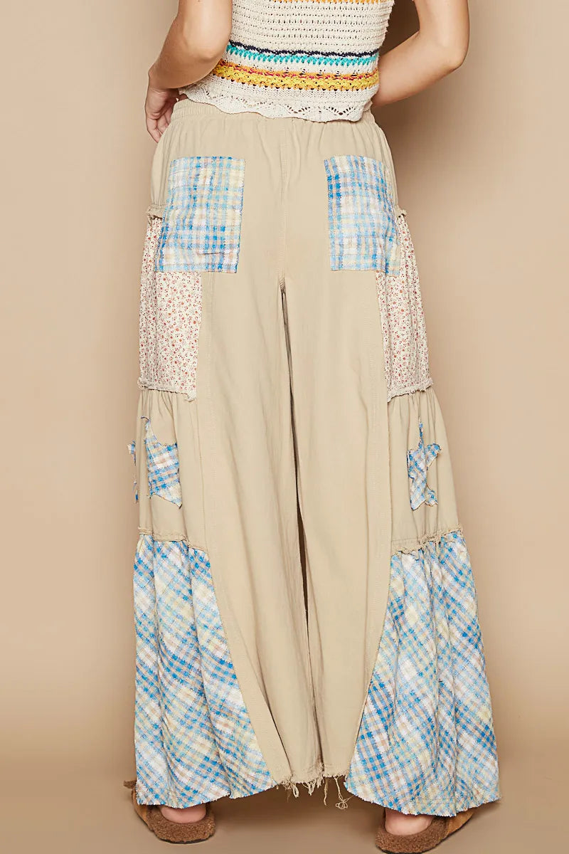 POL Drawstring Star Patch Contrast Wide Leg Pants - Sydney So Sweet