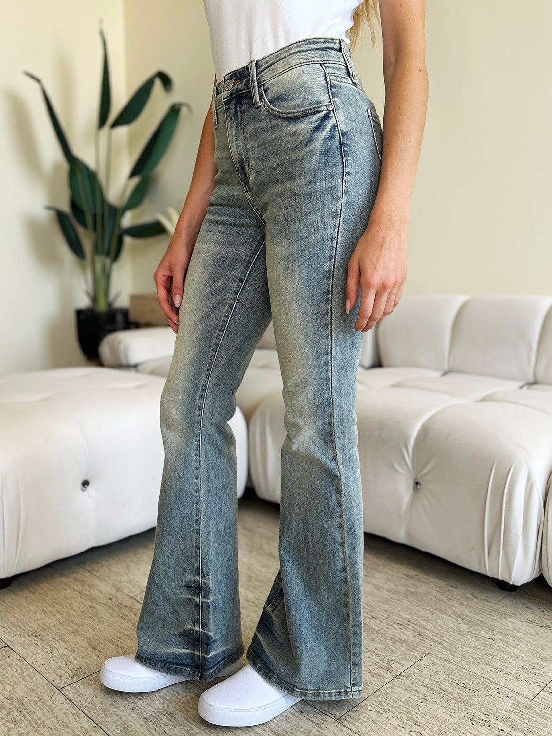 Judy Blue Full Size Mid Rise Flare Jeans - Sydney So Sweet