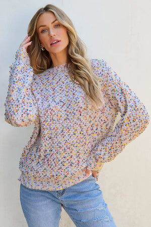 Confetti Round Neck Long Sleeve Sweater - Sydney So Sweet