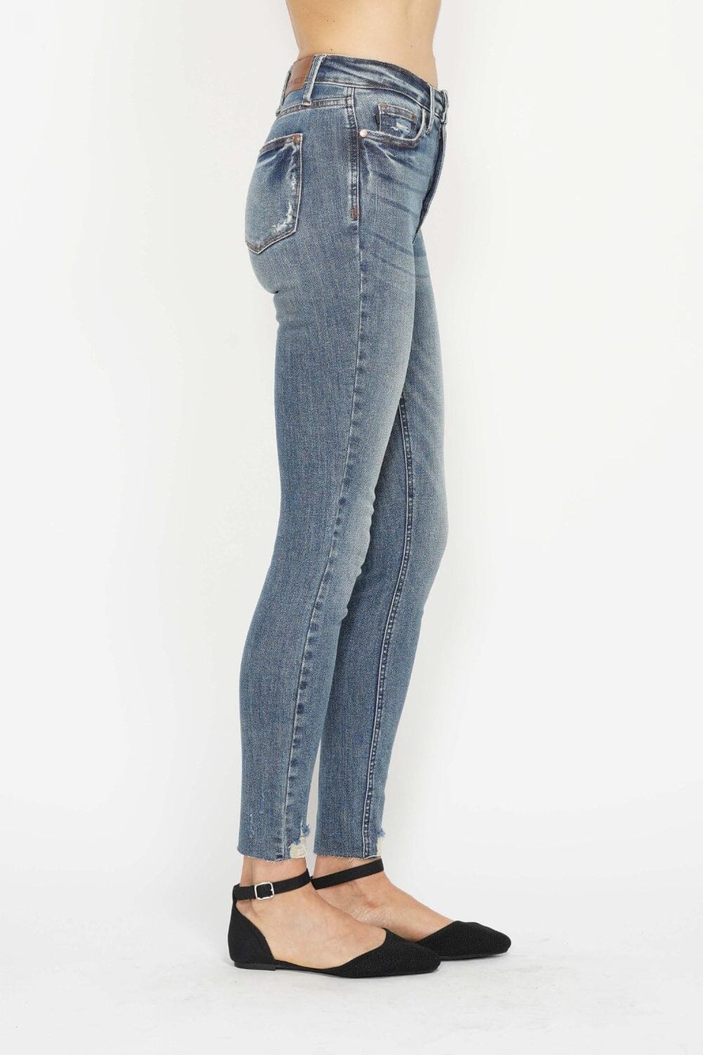 Judy Blue Full Size Tummy Control Vintage Wash Hem Destroy Skinny Jeans - Sydney So Sweet
