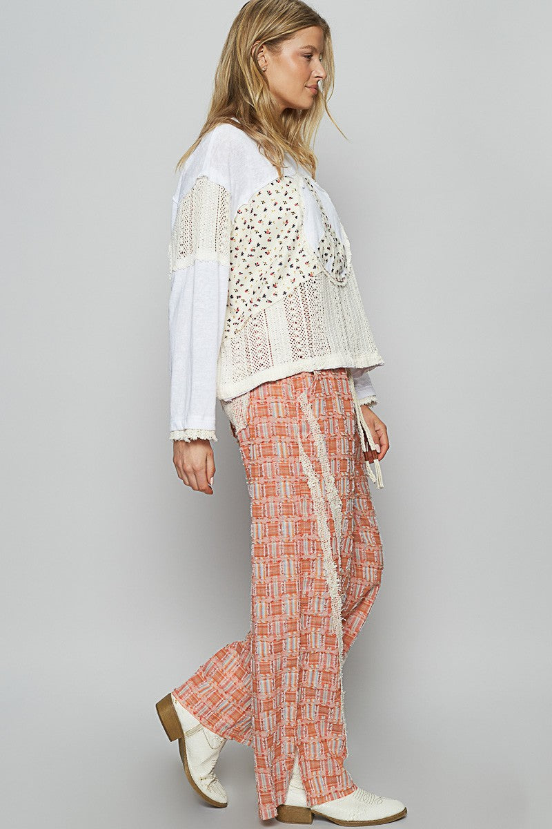 POL Lace Trim Drawstring Checkered Wide Leg Pants - Sydney So Sweet