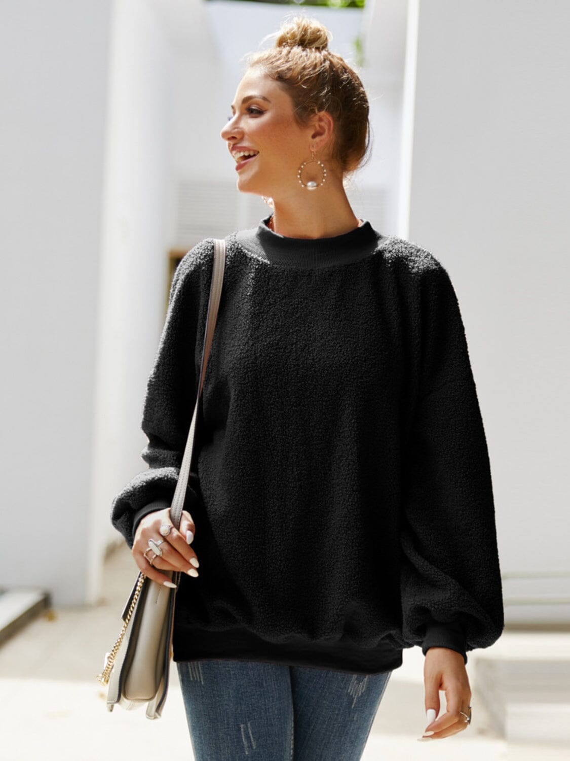 Mock Neck Dropped Shoulder Sweatshirt - Sydney So Sweet