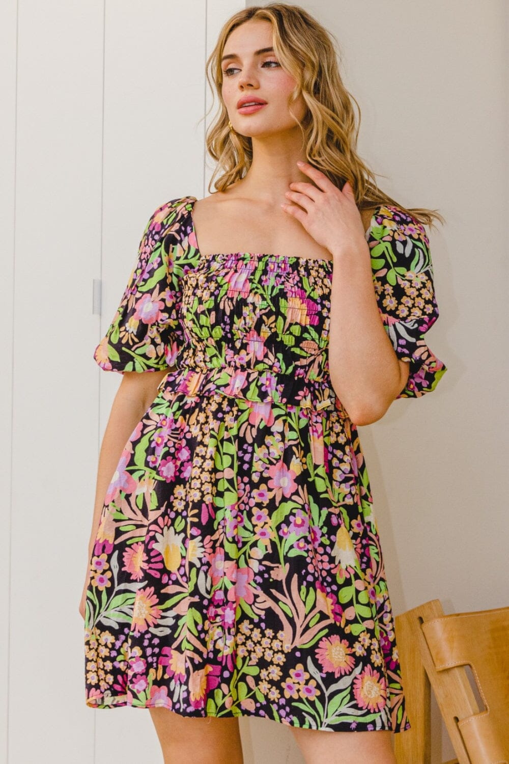 Full Size Floral Tie-Back Mini Dress - Sydney So Sweet