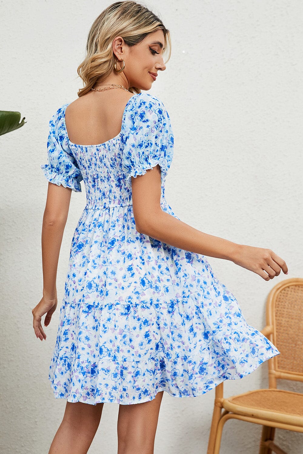 Smocked Printed Flounce Sleeve Mini Dress - Sydney So Sweet