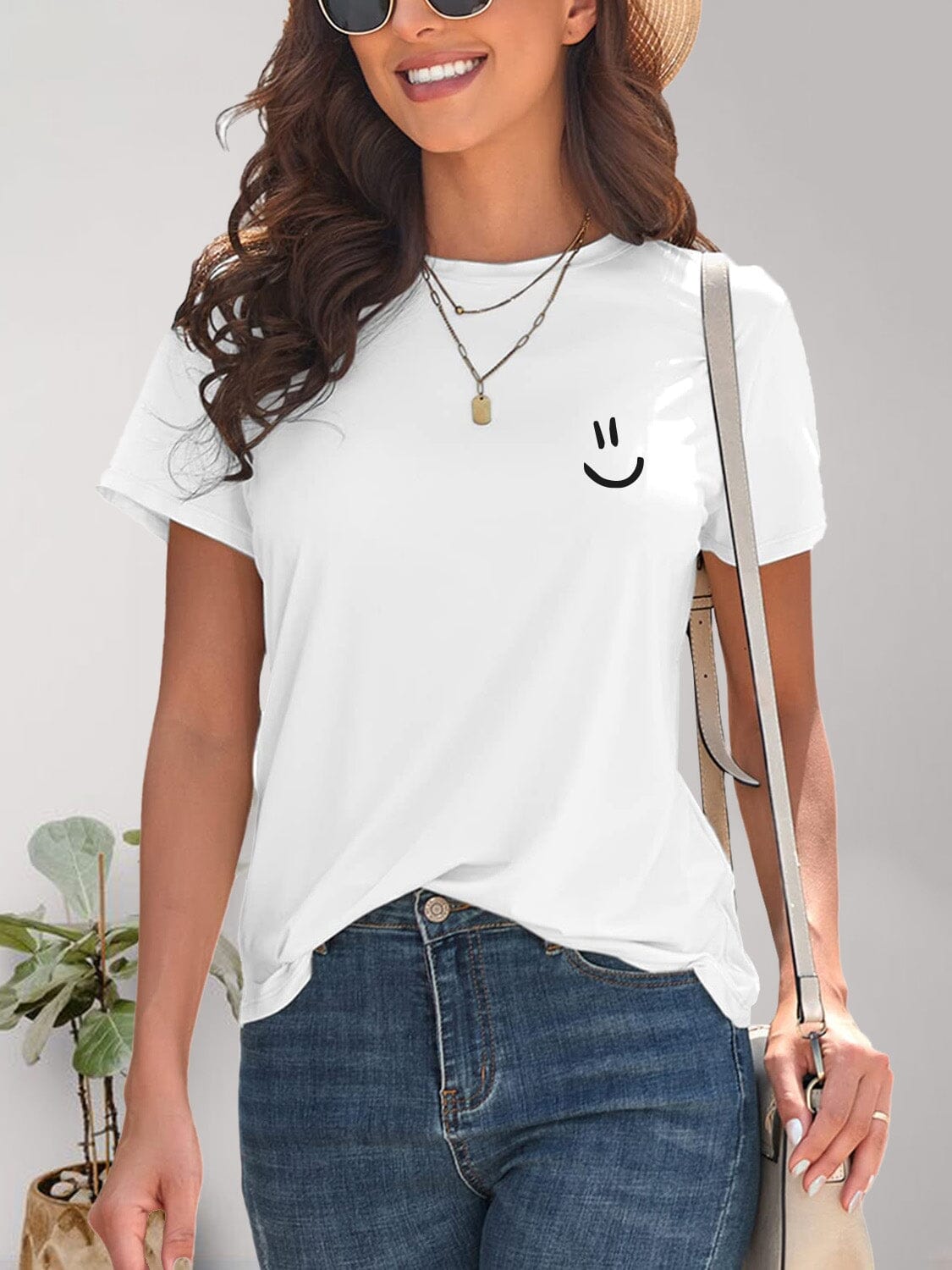 Smile Graphic Round Neck Short Sleeve T-Shirt - Sydney So Sweet