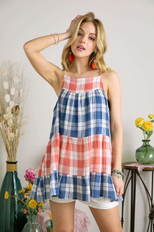 ADORA Plaid Tiered Babydoll Cami - Sydney So Sweet