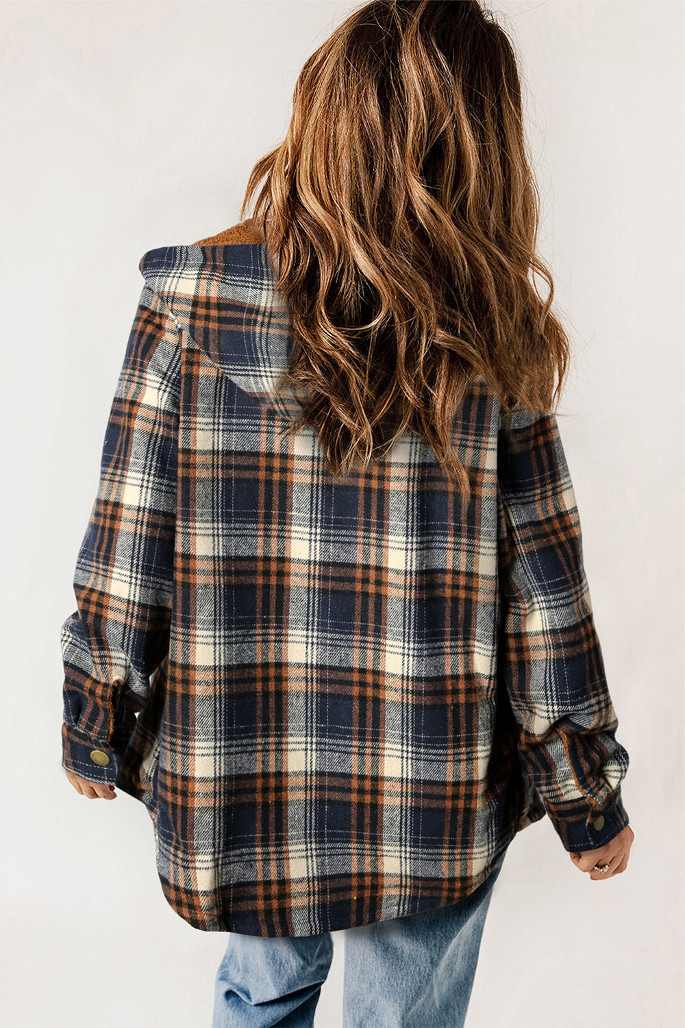 Plaid Snap Down Hooded Jacket - Sydney So Sweet