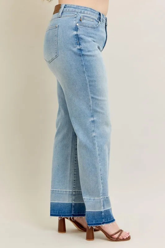 Judy Blue Full Size Mr Release Hem Wide Leg Jeans Plus Size - Sydney So Sweet