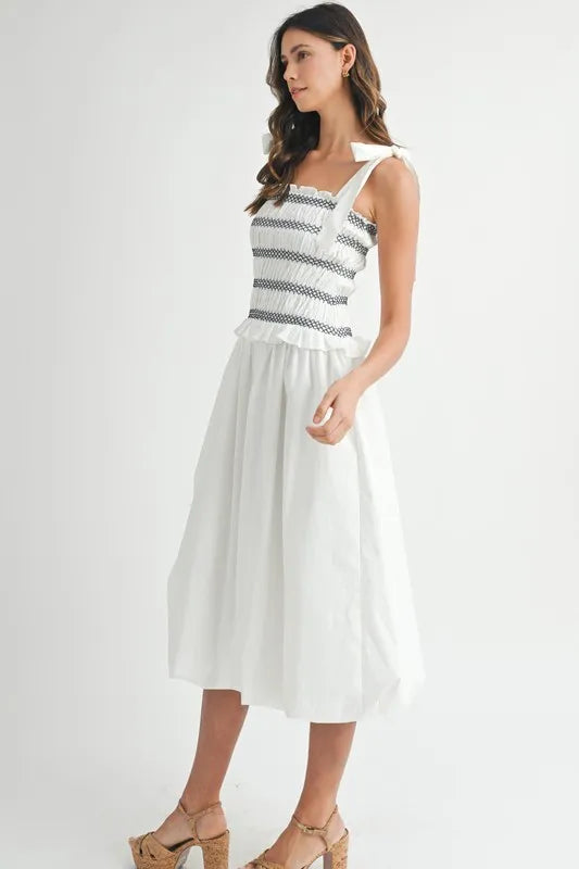 MABLE Smocked Bodice Bubble Midi Dress - Sydney So Sweet