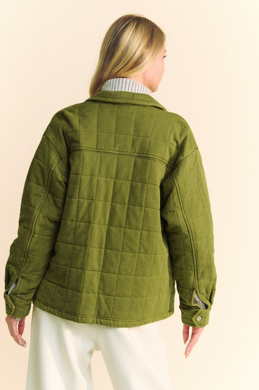 Davi & Dani Quilted Button Down Shacket with Chest Pockets - Sydney So Sweet