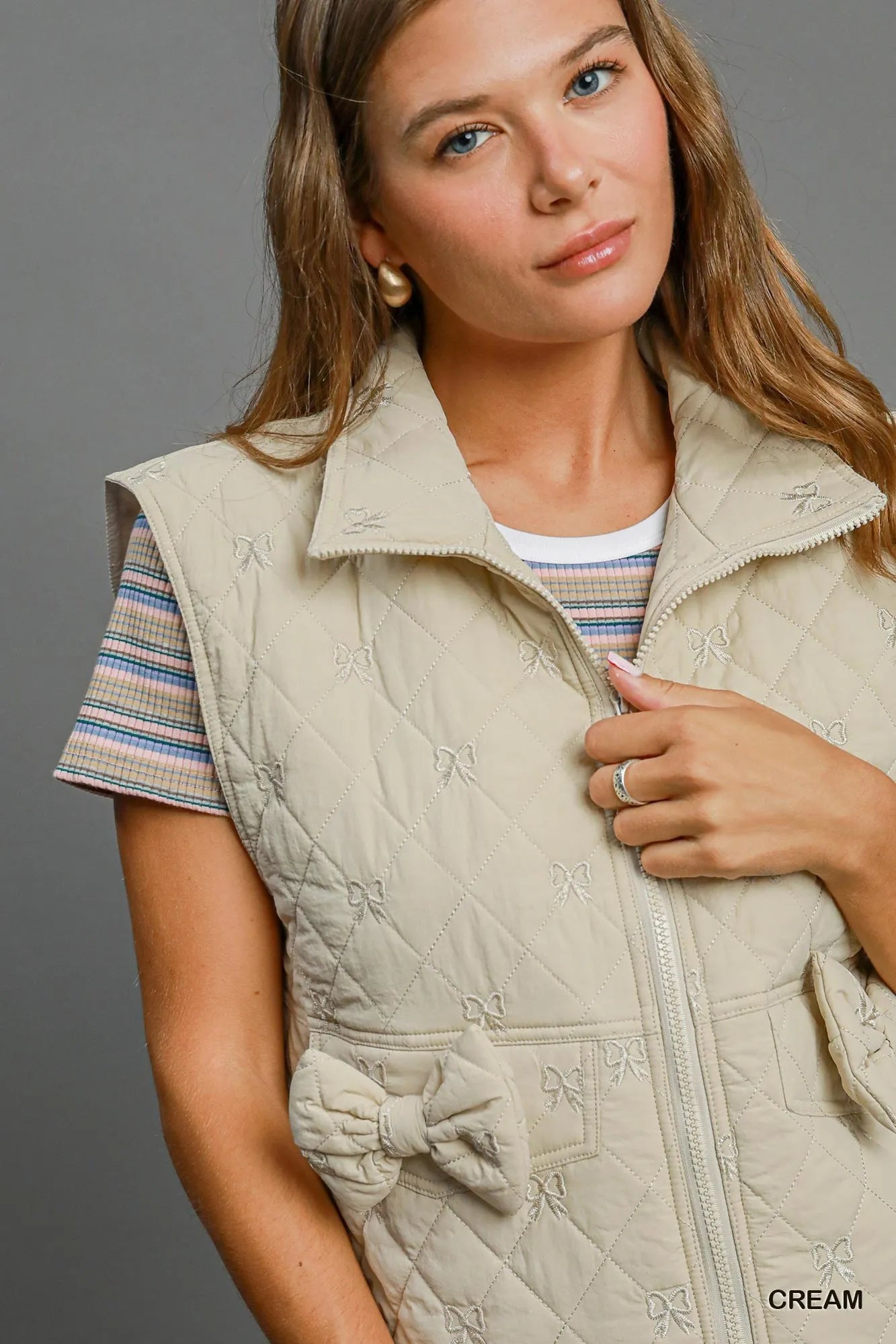 Umgee Sleeveless Quilted Vest with Bow Details - Sydney So Sweet