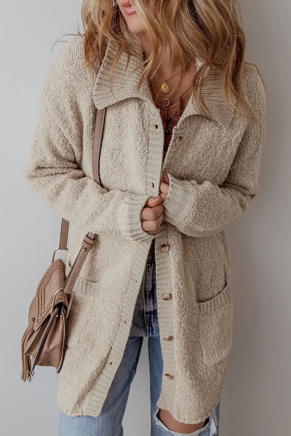 Pocketed Button Up Long Sleeve Cardigan - Sydney So Sweet