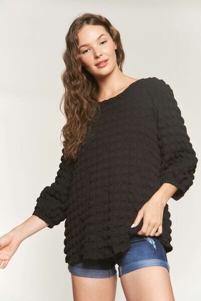 ADORA Bubble Texture Round Neck Blouse - Sydney So Sweet