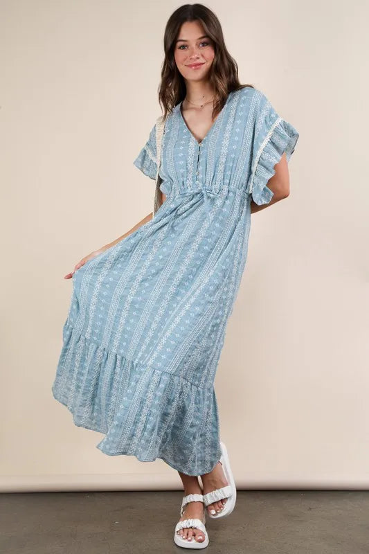 VERY J Embroidered Boho Ruffled Midi Dress - Sydney So Sweet