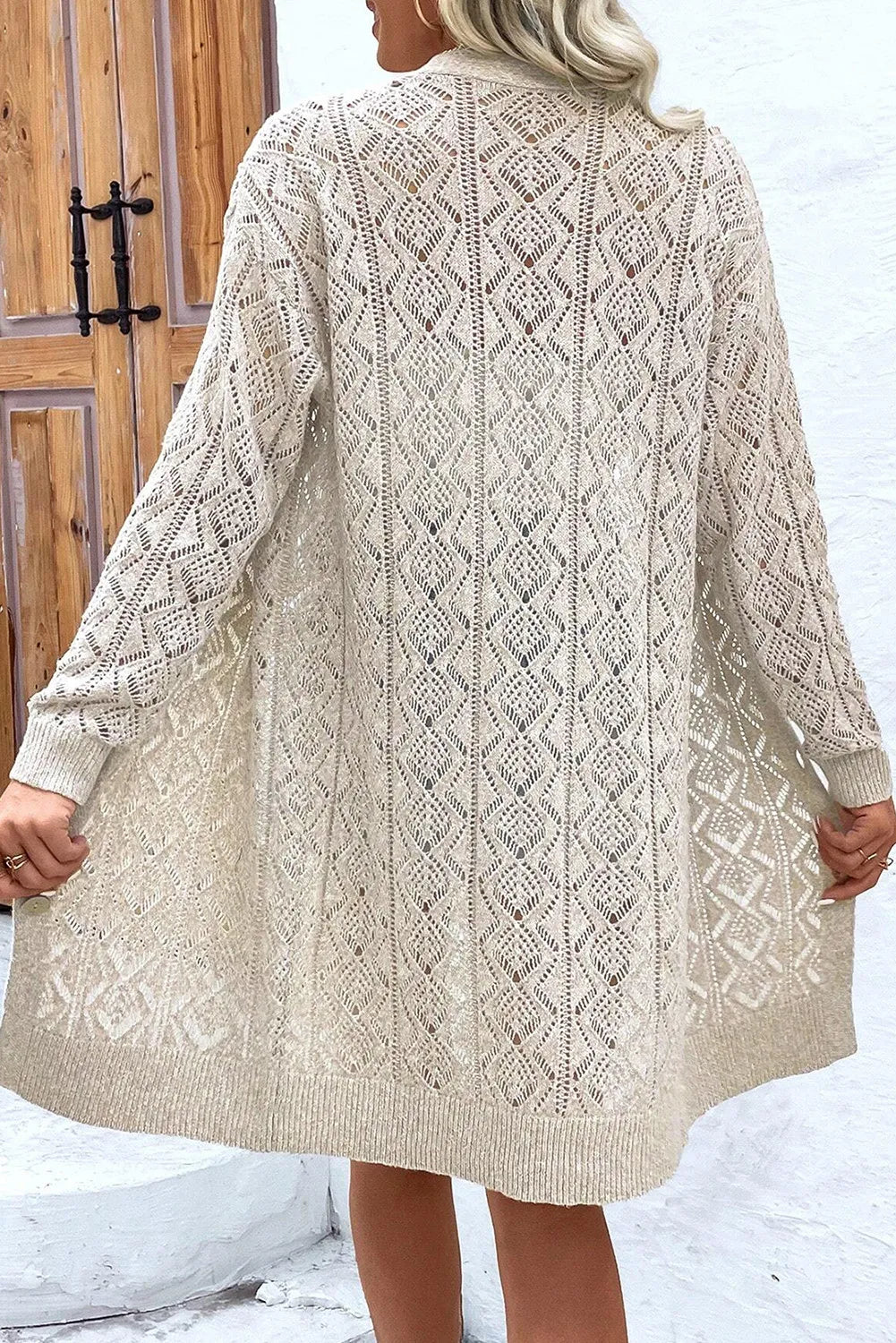 Openwork Button Down Long Sleeve Cardigan - Sydney So Sweet