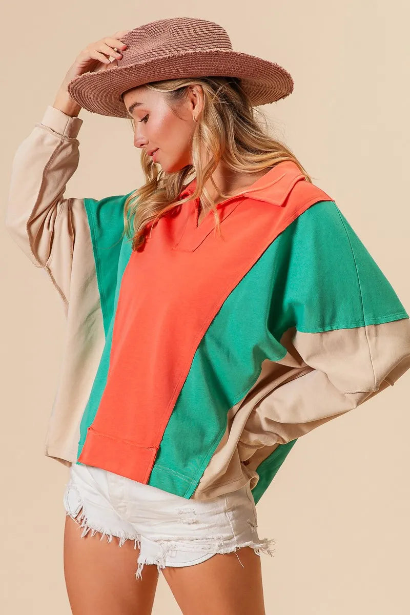 BiBi Colorblock Exposed Seam French Terry Sweatshirt - Sydney So Sweet