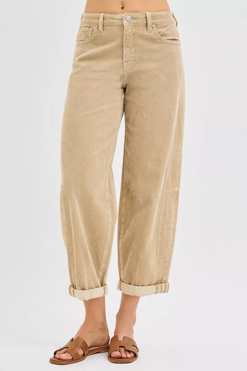 RISEN High Rise Crop Barrel Cordurory Pants - Sydney So Sweet