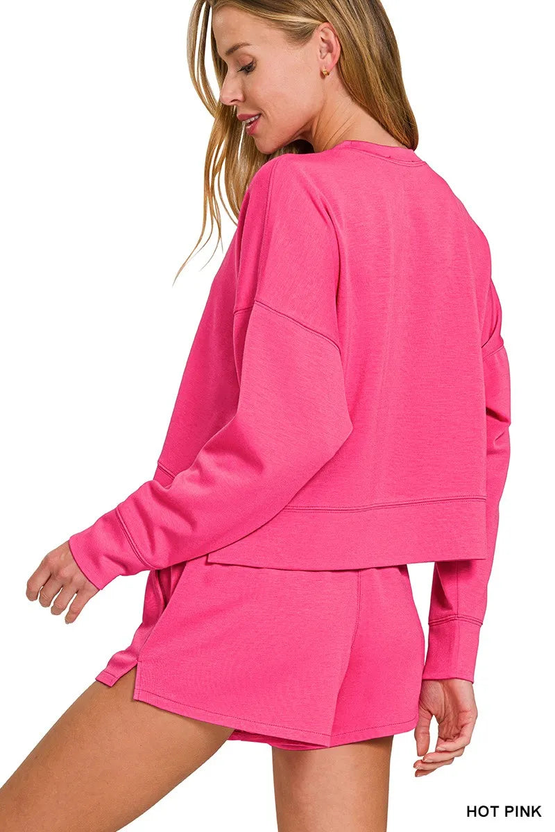 Zenana Scuba Long Sleeve Sweatshirts & Shorts Set - Sydney So Sweet