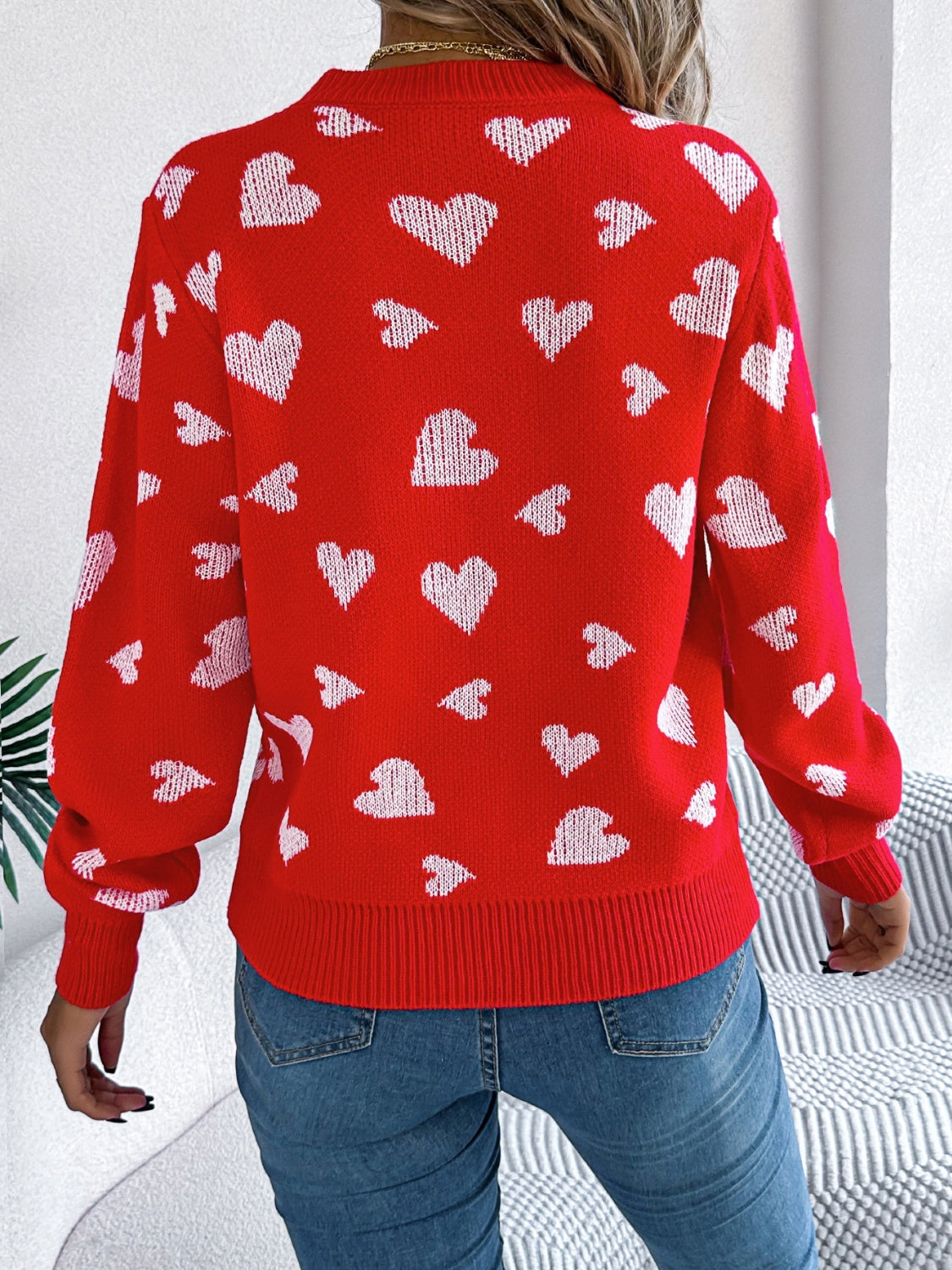 Heart Round Neck Long Sleeve Sweater - Sydney So Sweet