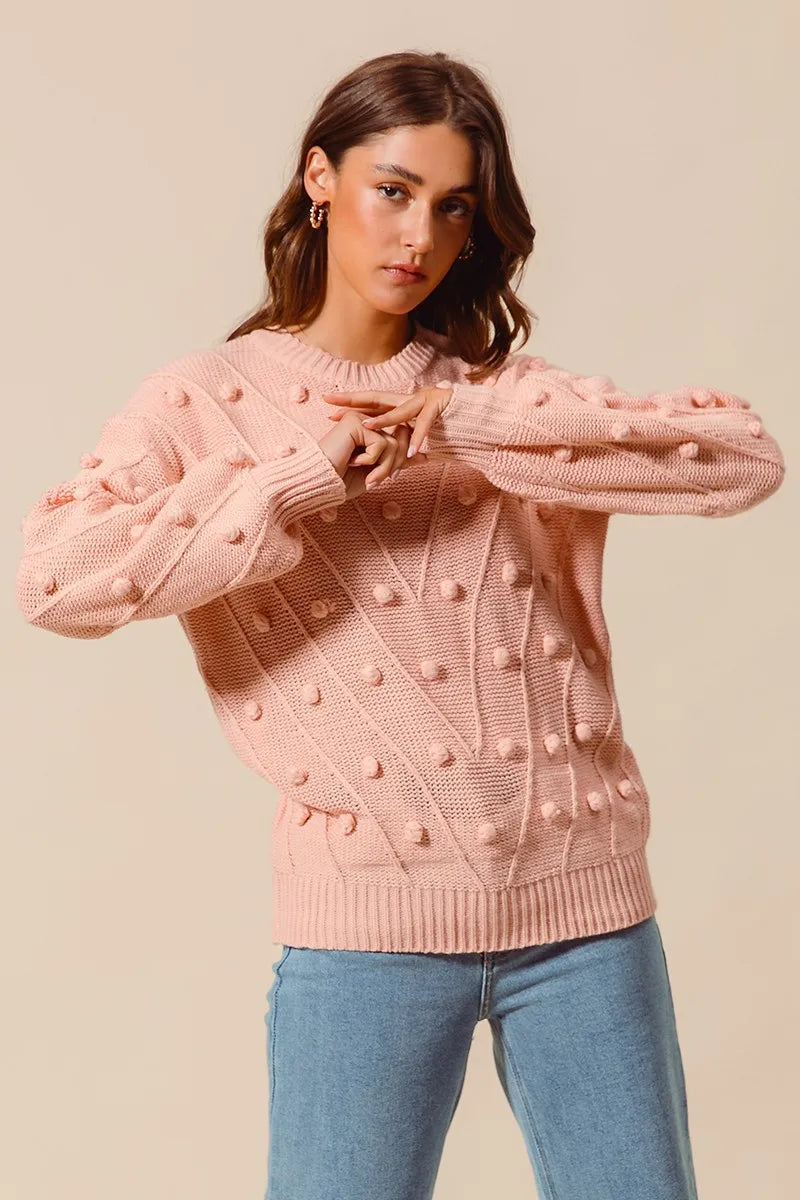 SO ME Pom Pom Textured Knit Sweater Top - Sydney So Sweet