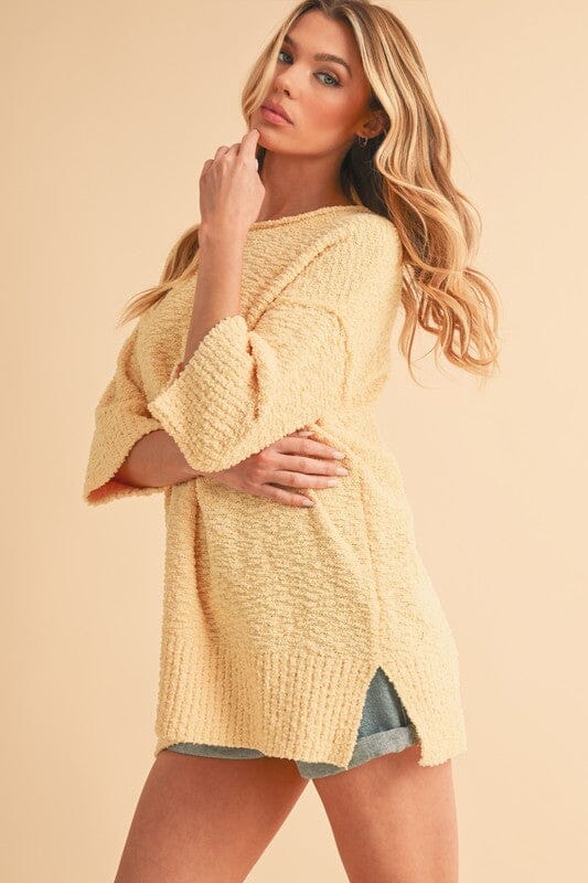 Aemi + Co Side Slit Ribbed Hem Round Neck Sweater - Sydney So Sweet