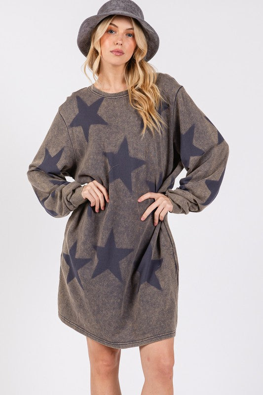 SAGE + FIG Washed Star Print Round Neck Dress - Sydney So Sweet