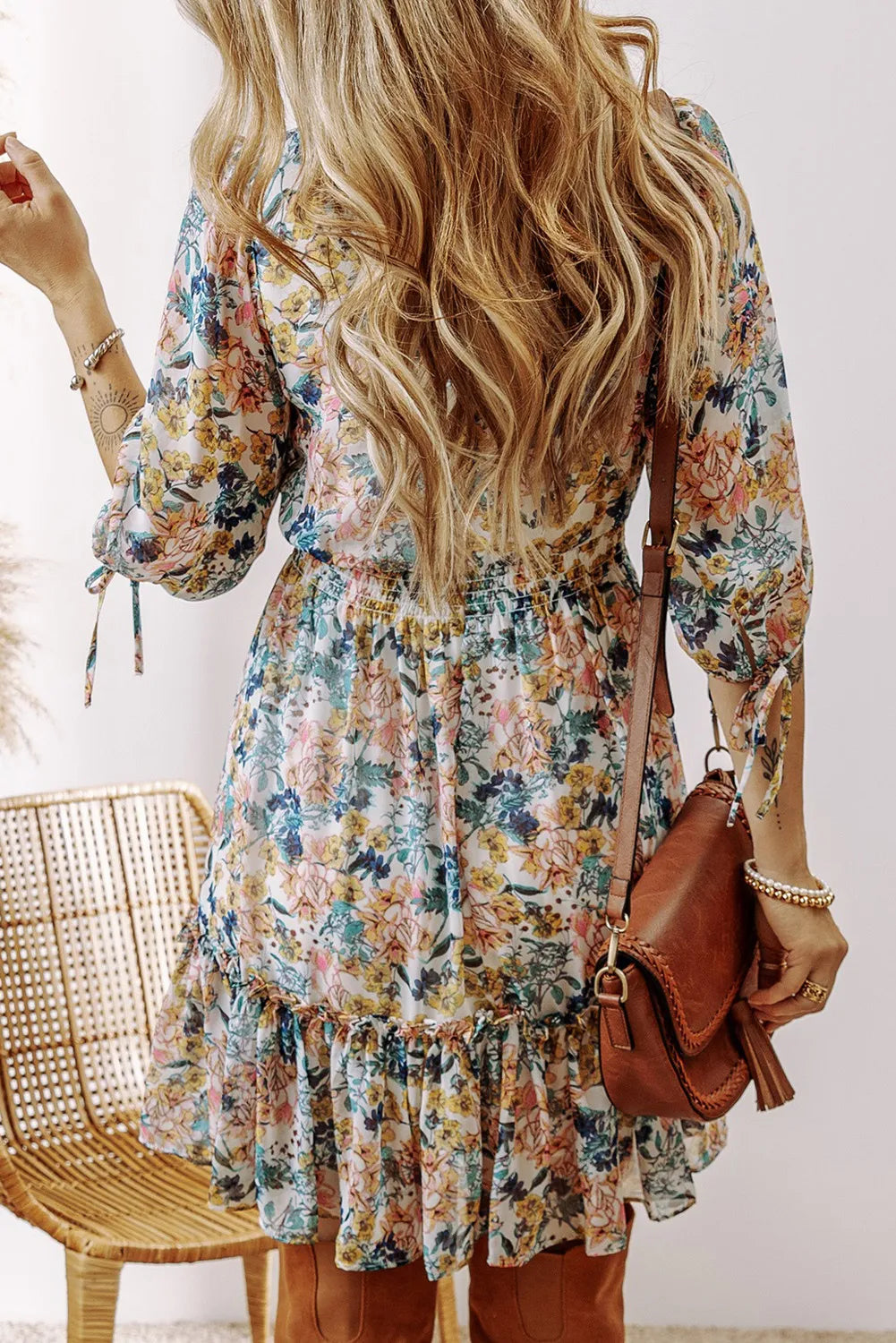 Printed V-Neck Half Sleeve Dress - Sydney So Sweet