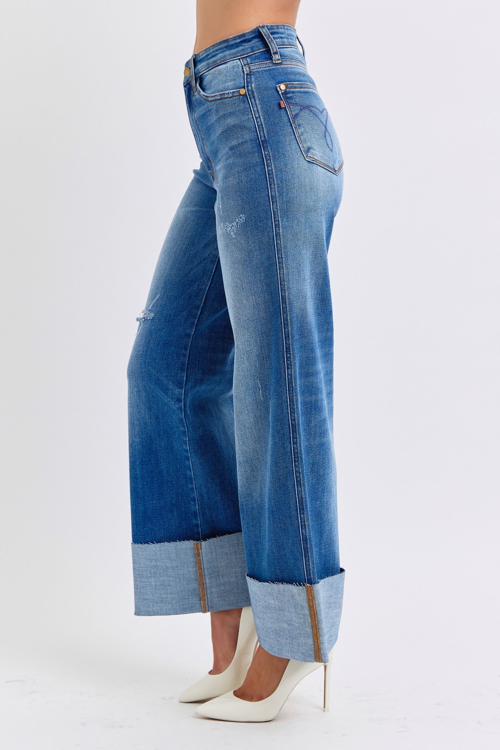 Judy Blue Full Size Distressed High Waist Wide Leg Jeans - Sydney So Sweet