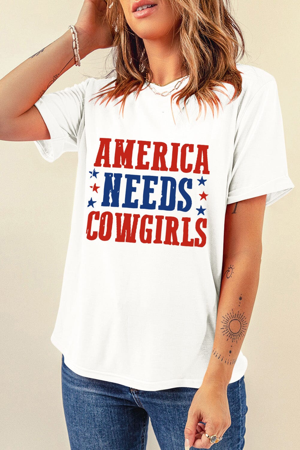 America Needs Cowgirls Women's Graphic Short Sleeve T-Shirt - Sydney So Sweet