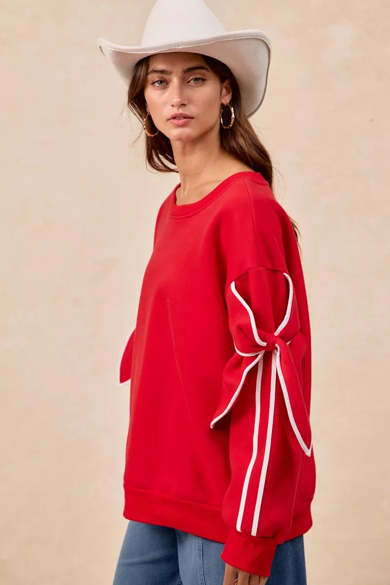 BiBi Bow Detail Sleeves Fleece Sweatshirt - Sydney So Sweet