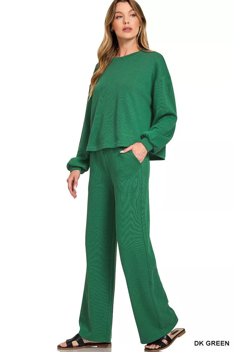 Zenana French Rib Pullover and Pants Set - Sydney So Sweet