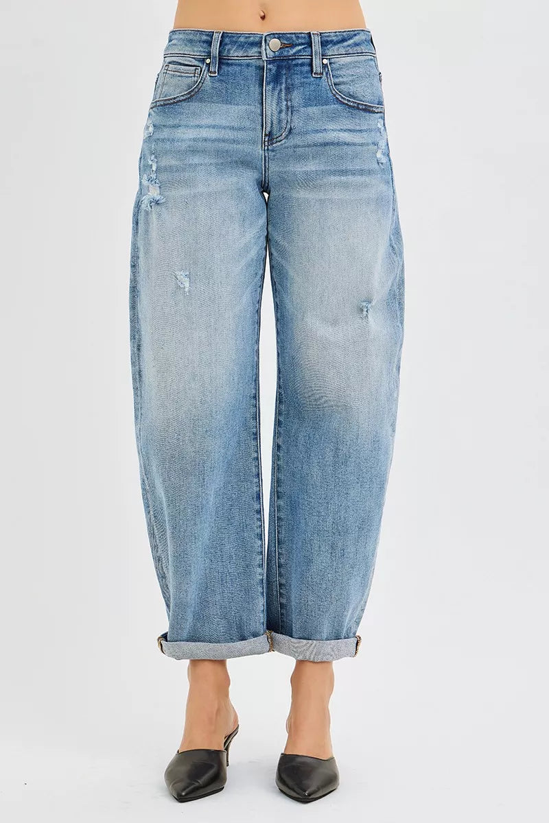 RISEN Full Size Slouchy Ankle Length Barrel Jeans with Cuffs Plus Size - Sydney So Sweet