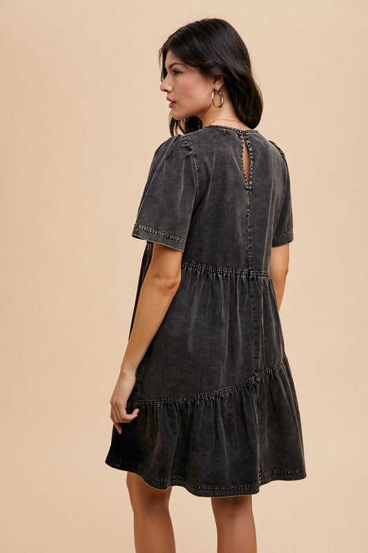 Annie Wear Mineral Washed Round Neck Short Sleeve Denim Dress - Sydney So Sweet