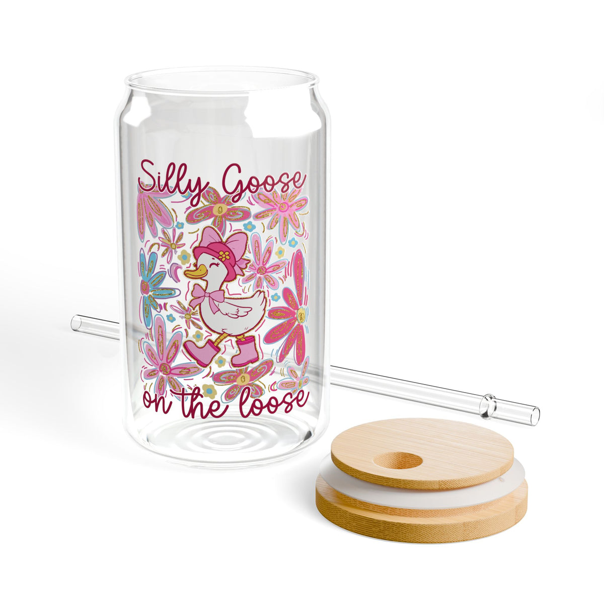 Silly Goose on the Loose Sipper Glass 16oz Reusable Drink Jar with Lid & Straw