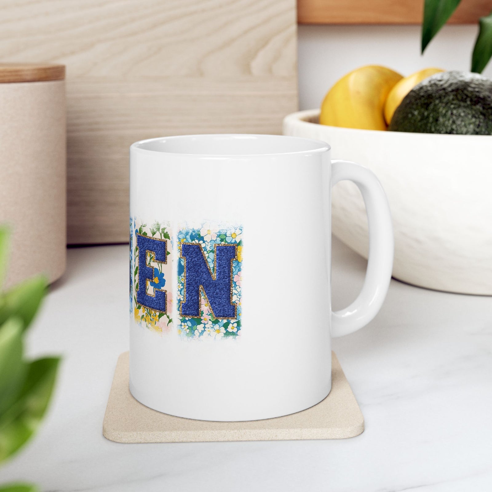 Risen Floral Faux Patch Christian Easter Ceramic Mug Coffee Cup (11oz & 15oz)
