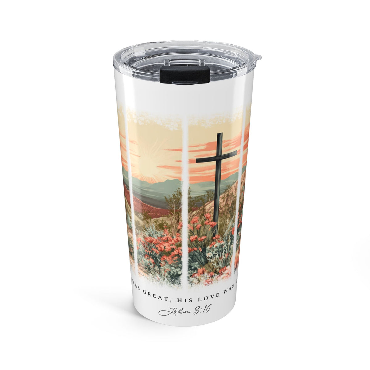 My Sin Was Great John 3:16 Floral Sunset 20oz Tumbler Christian Travel Mug