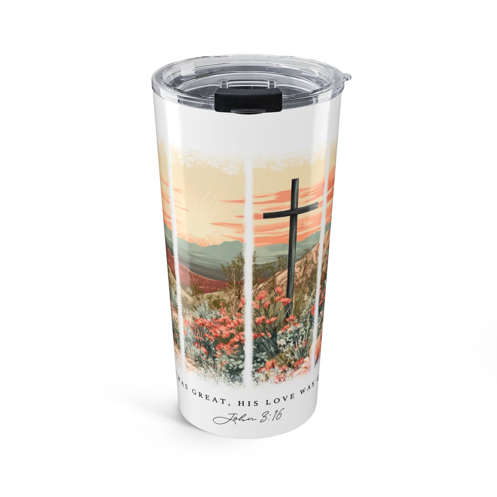 My Sin Was Great John 3:16 Floral Sunset 20oz Tumbler Christian Travel Mug