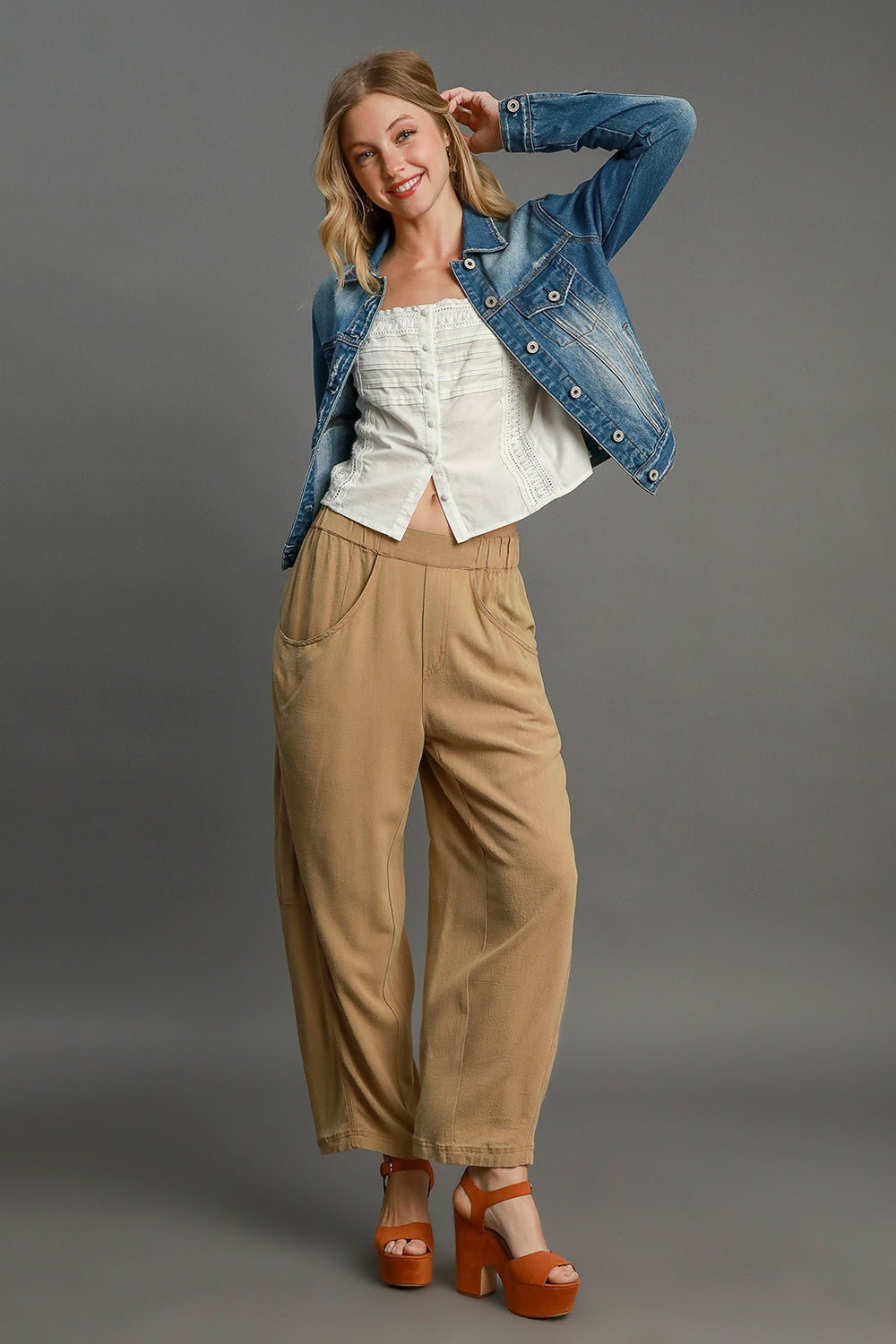 Umgee Elastic Waist Baggy Fit Pants with Pockets - Sydney So Sweet