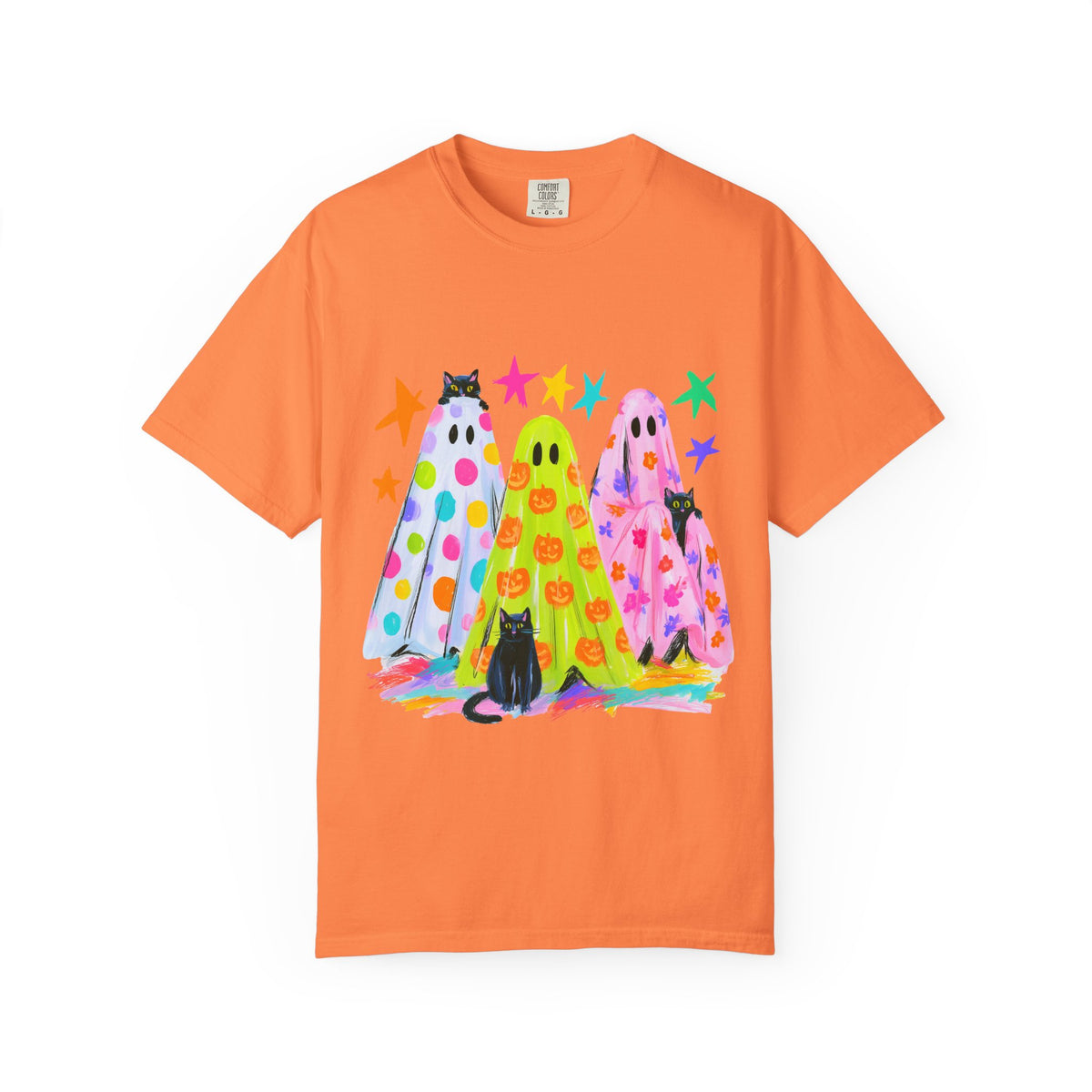 Colorful Polka Dot Halloween Ghost T-Shirt Fun Graphic Tee
