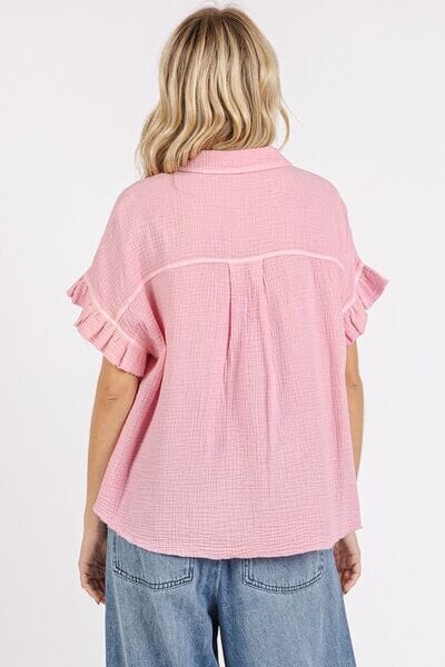 Mittoshop Mineral Washed Button Down Flounce Sleeve Shirt - Sydney So Sweet