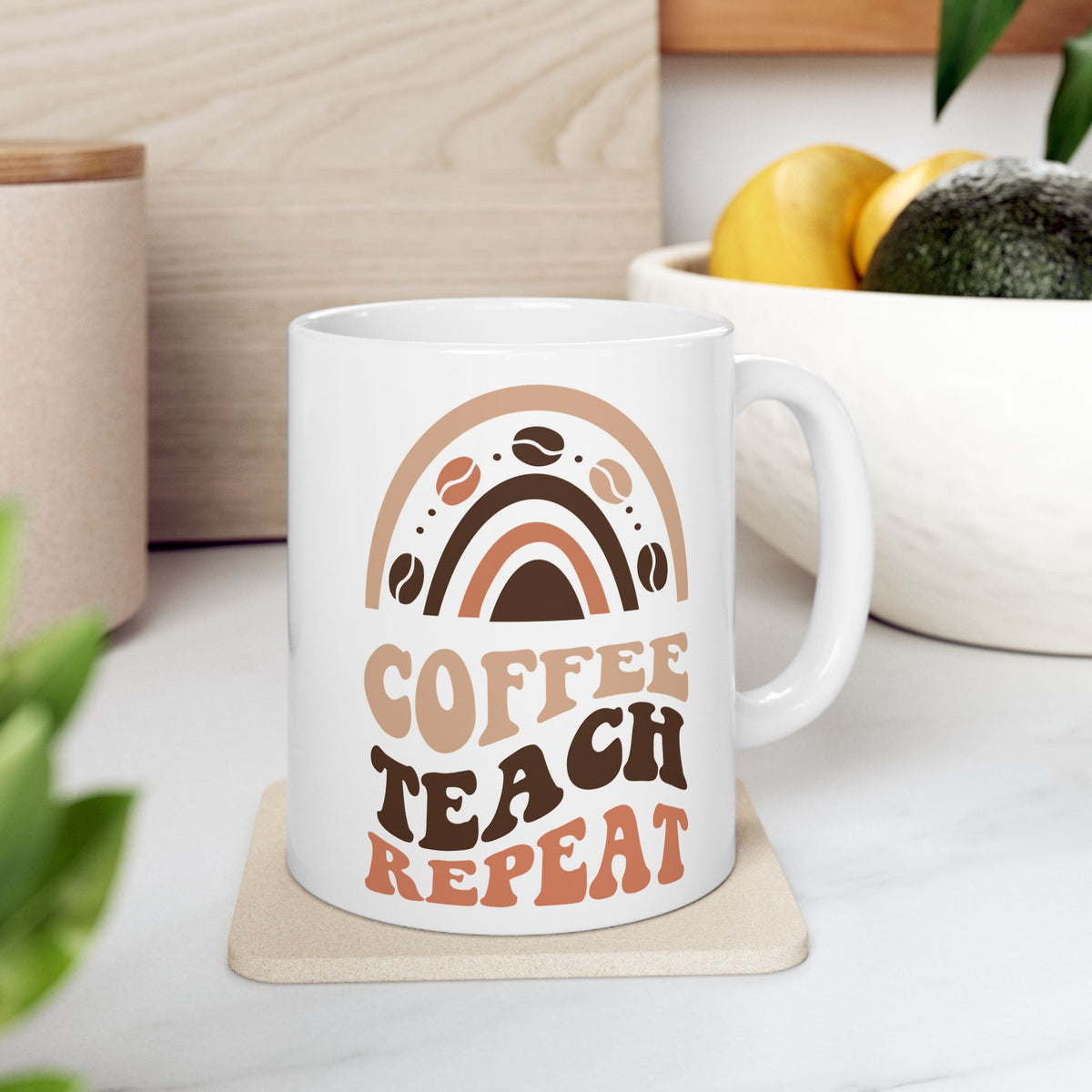 Coffee Teach Repeat Cute Teacher Ceramic Mug Coffee Cup (11oz & 15oz)