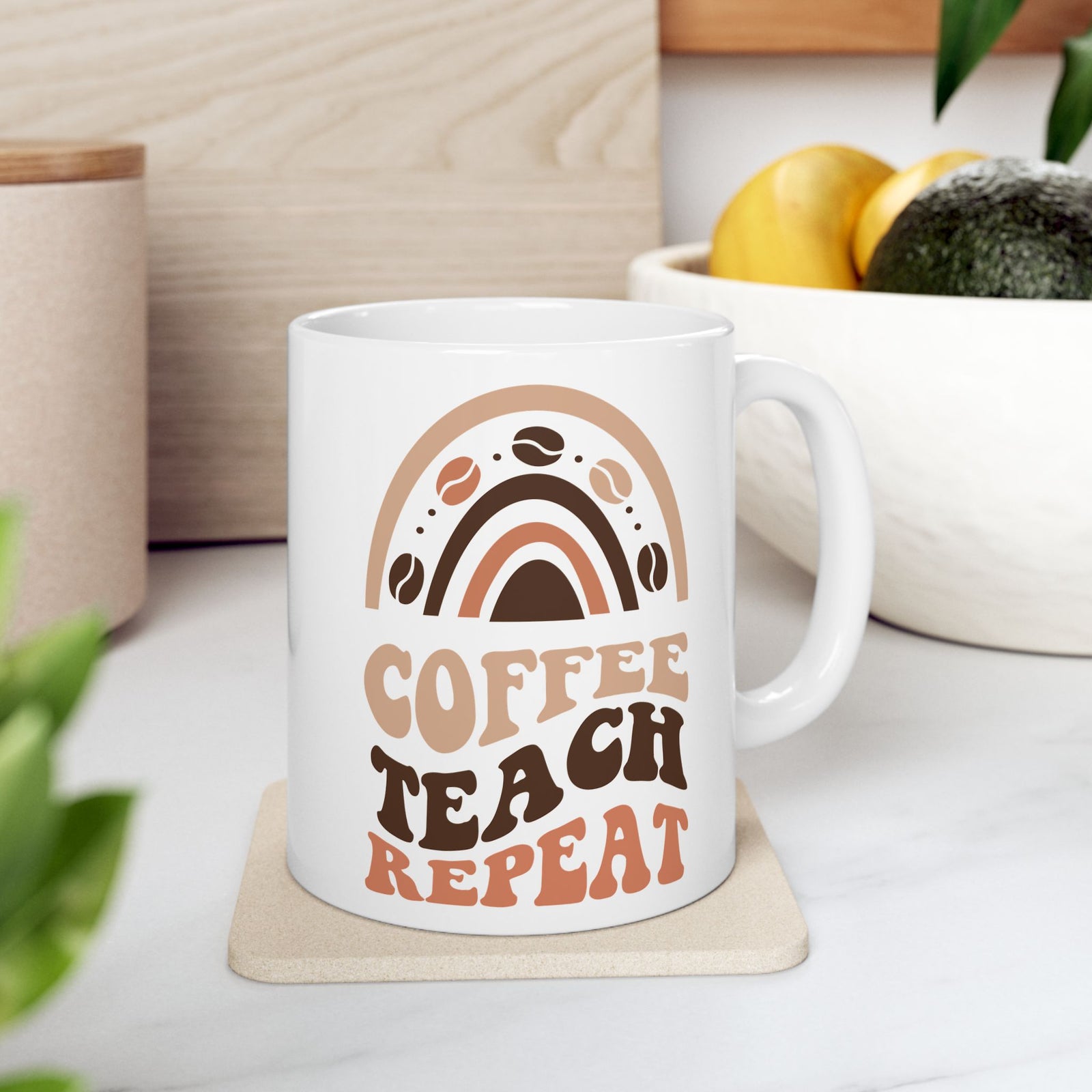 Coffee Teach Repeat Cute Teacher Ceramic Mug Coffee Cup (11oz & 15oz)
