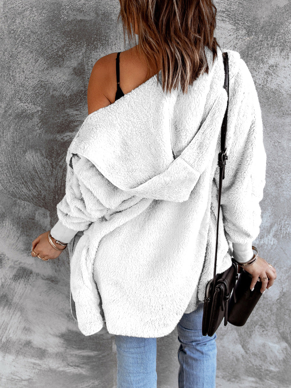 Open Front Hooded Faux Fur Cardigan with Pockets - Sydney So Sweet