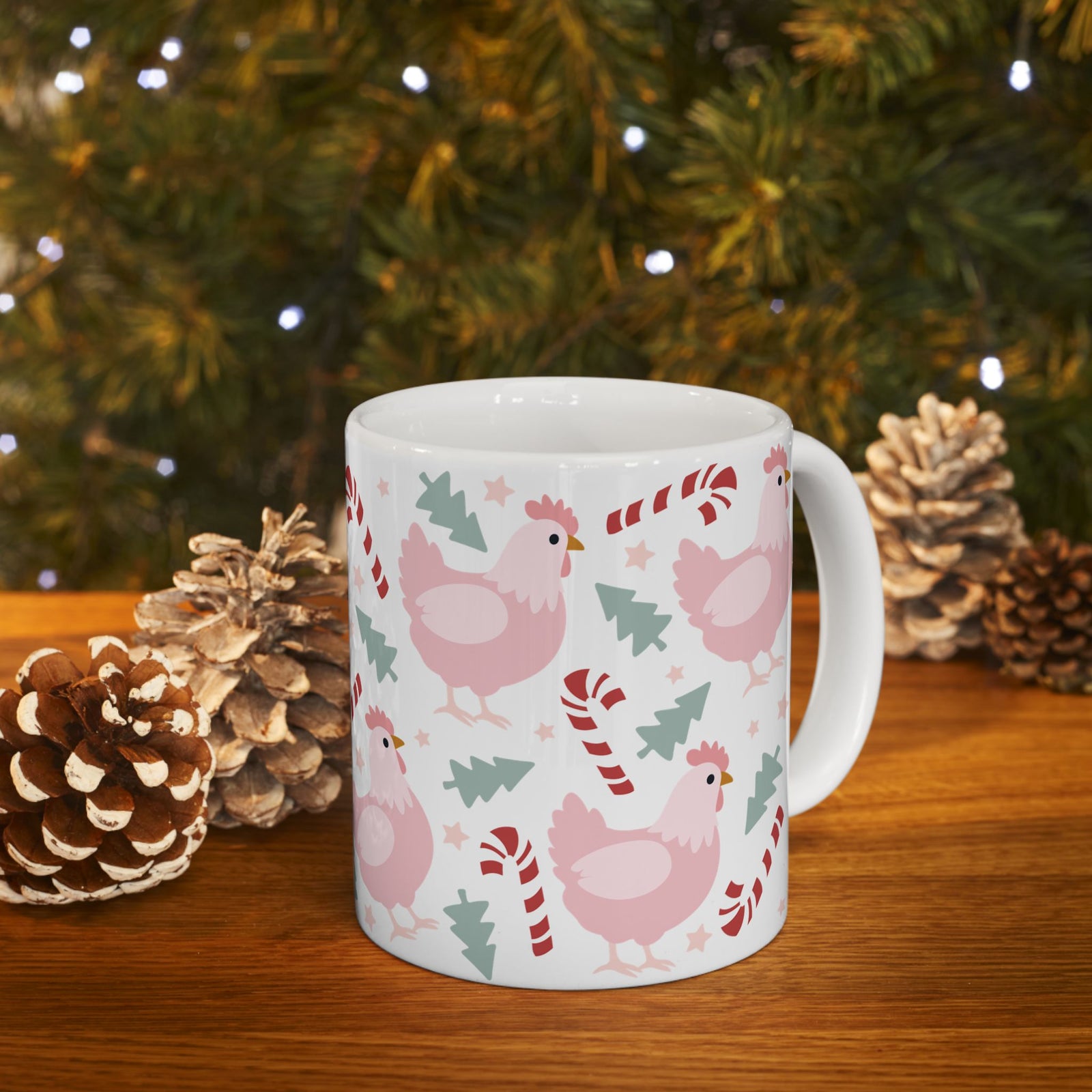 Christmas Chickens Ceramic Mug Coffee Cup (11oz & 15oz)