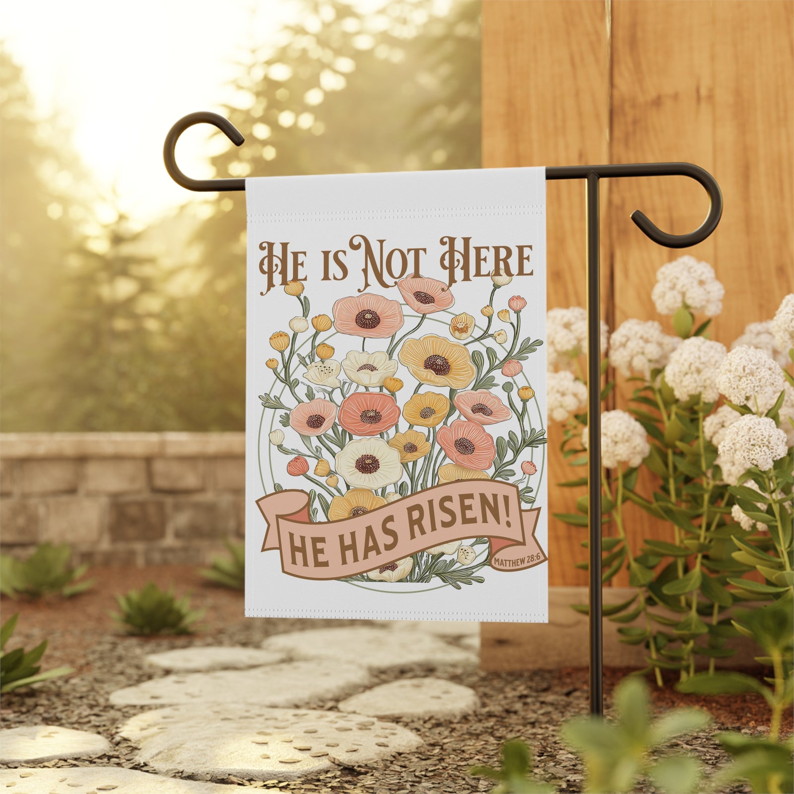 He Is Not Here - He Has Risen Garden Flag Floral Easter Yard Banner