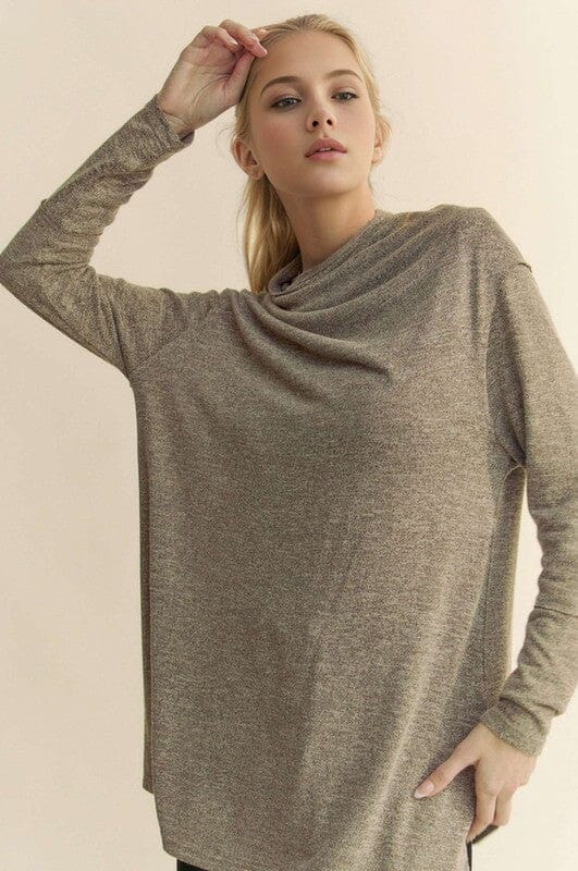Davi & Dani Slit Mock Neck Long Sleeve Top - Sydney So Sweet